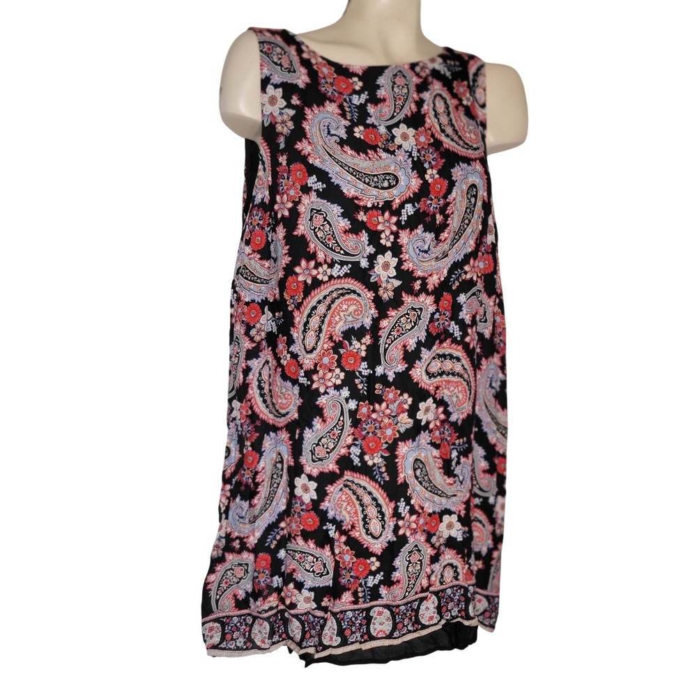 J Jill Black Paisley Floral Sleeveless blouse Size L flowy contemporary office